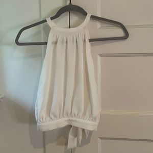 White high neck crop top with open back